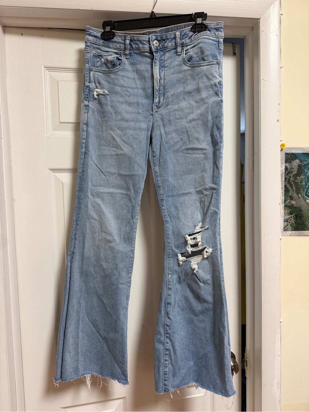 American Eagle Next Level Stretch Ripped Super High-Waisted Flare Jean 12 SHORT